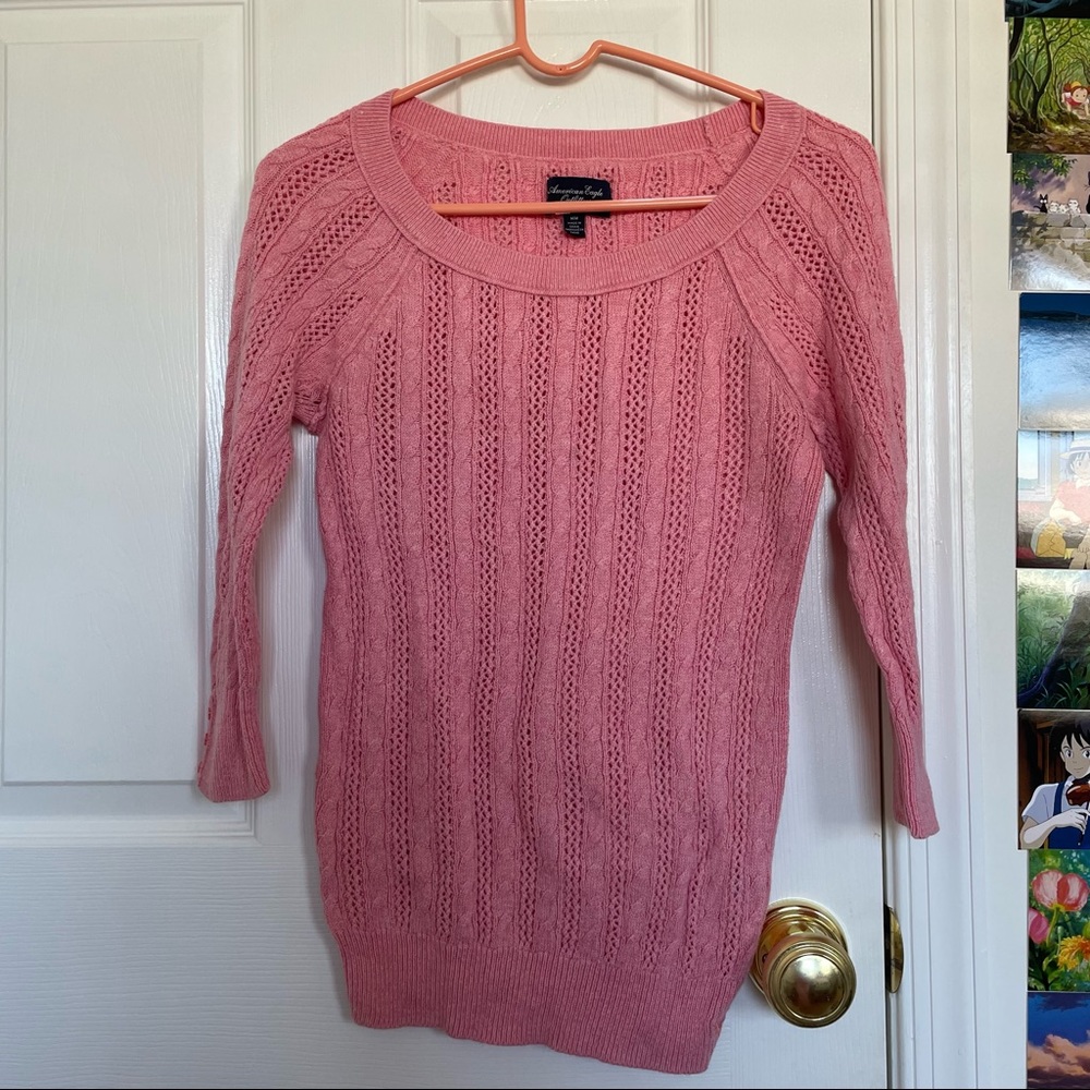 American Eagle Outfitters Pink Knit Sweater 3/4 Sleeve